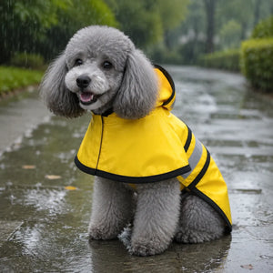 Yellow Reflective Hooded Dog Rain Cape with Leash Hole