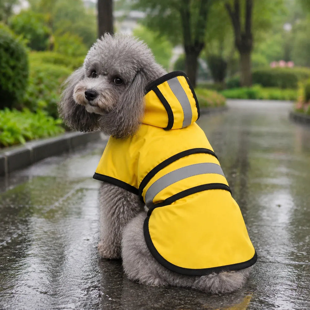 Yellow Reflective Hooded Dog Rain Cape with Leash Hole