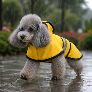 Yellow Reflective Hooded Dog Rain Cape with Leash Hole