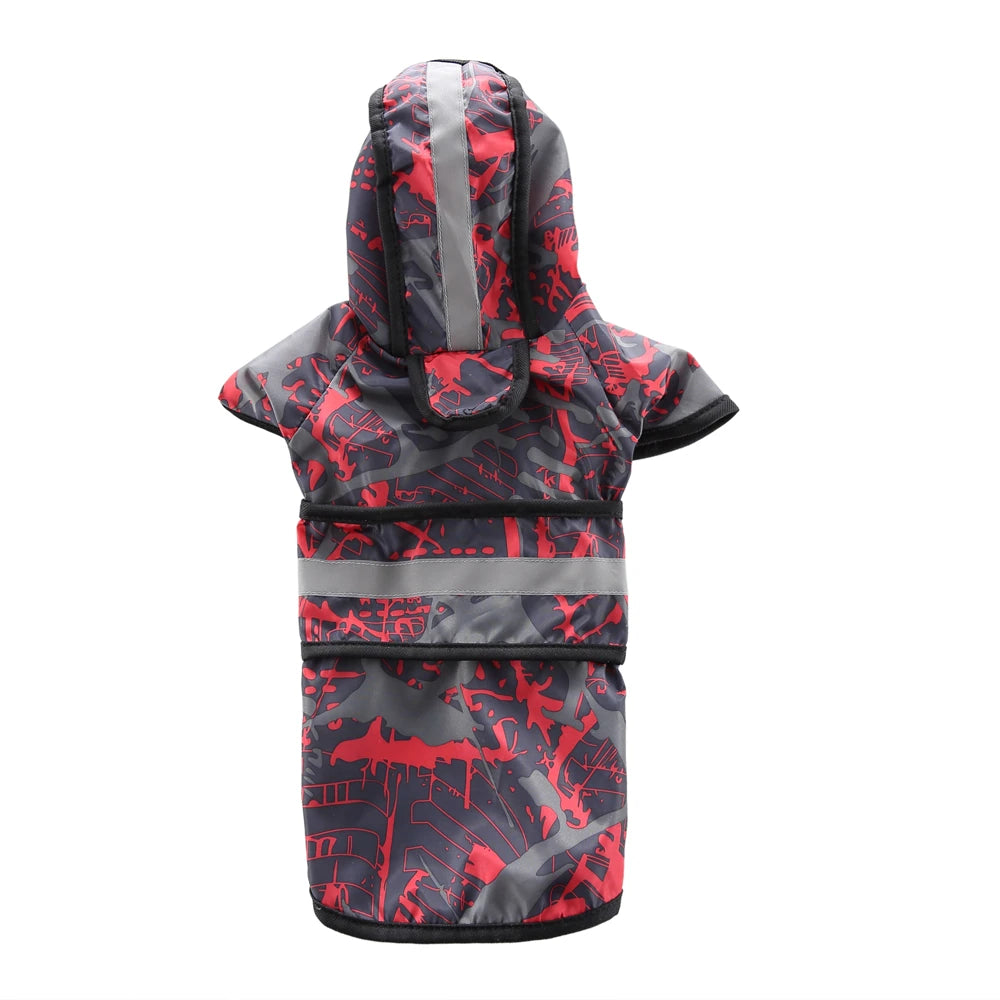 Red Camo Reflective Hooded Dog Rain Cape
