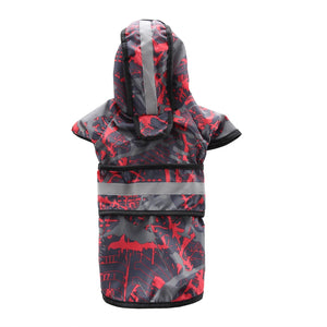 Red Camo Reflective Hooded Dog Rain Cape