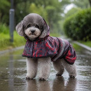 Red Camo Reflective Hooded Dog Rain Cape