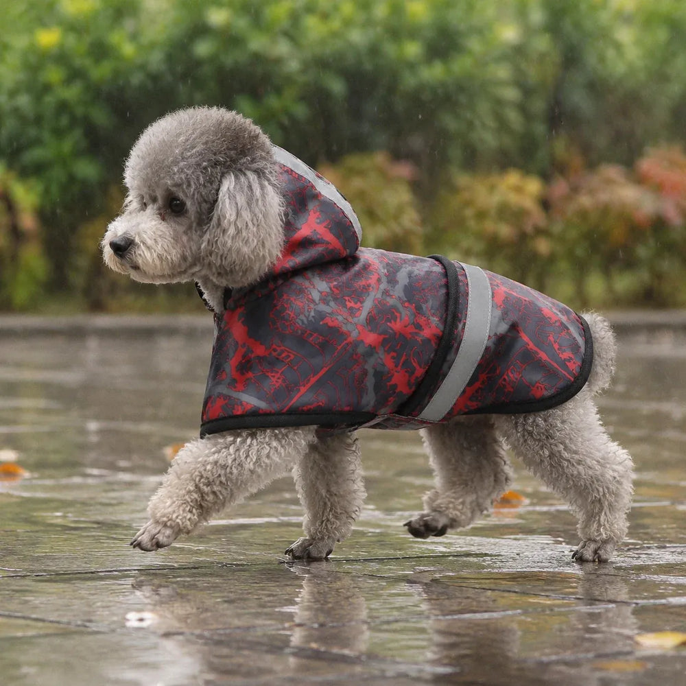 Red Camo Reflective Hooded Dog Rain Cape