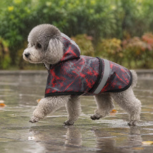 Red Camo Reflective Hooded Dog Rain Cape