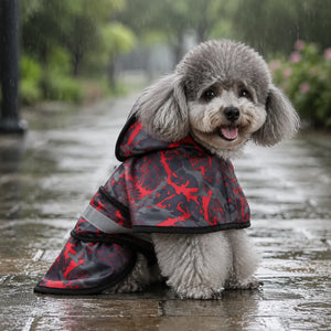 Red Camo Reflective Hooded Dog Rain Cape