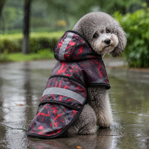 Red Camo Reflective Hooded Dog Rain Cape