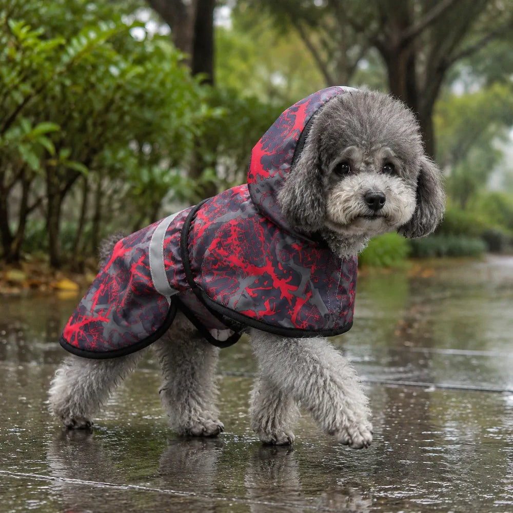 Red Camo Reflective Hooded Dog Rain Cape