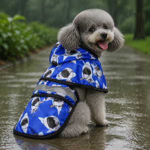 Blue Shark Print Reflective Hooded Dog Rain Cape