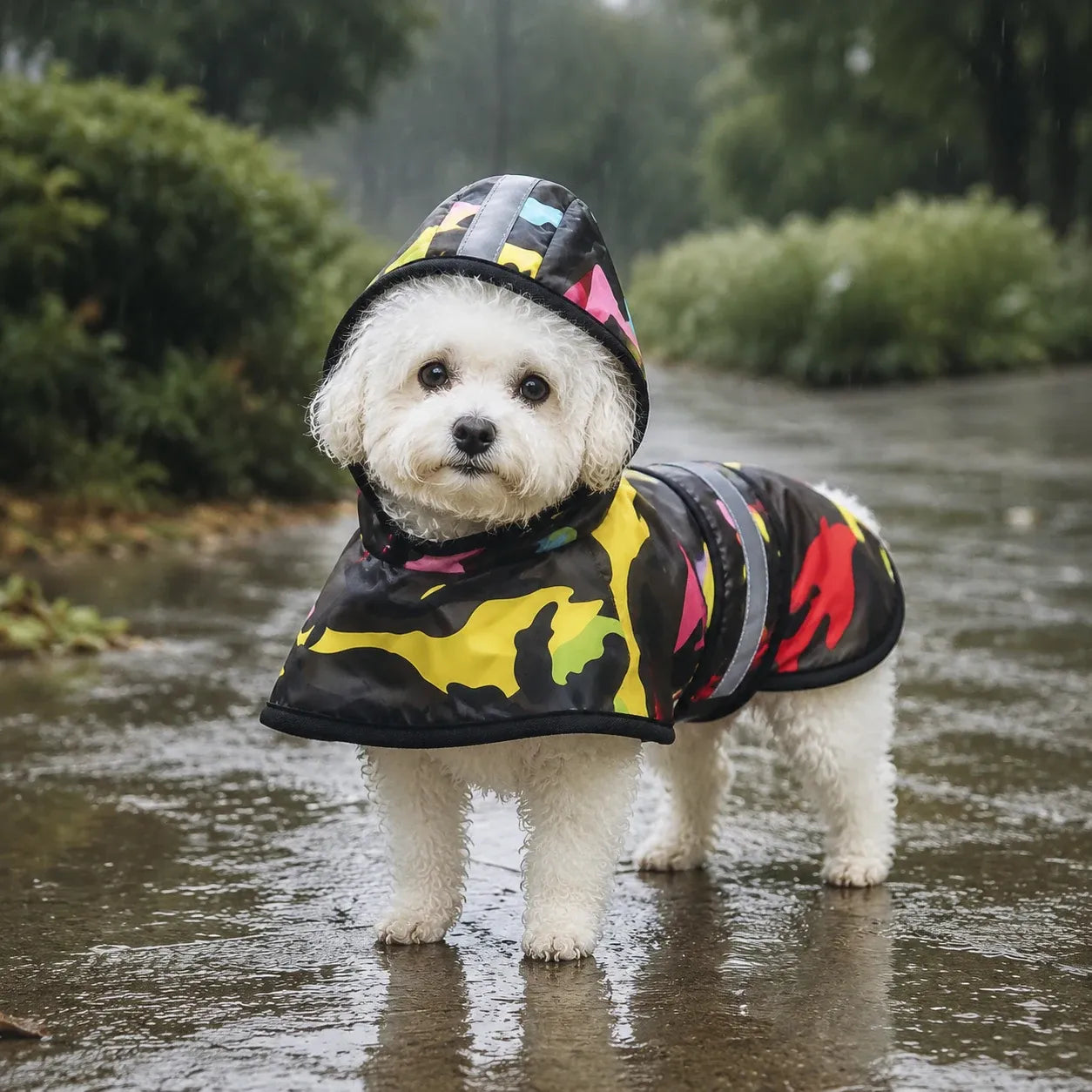 TameCare Color Camo Reflective Hooded Dog Rain Cape - side view