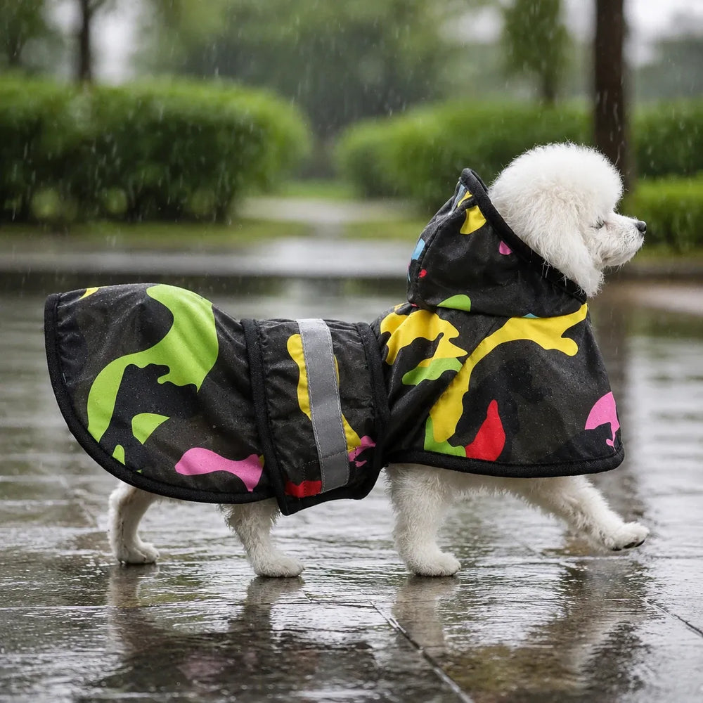Color Camo Reflective Hooded Dog Rain Cape