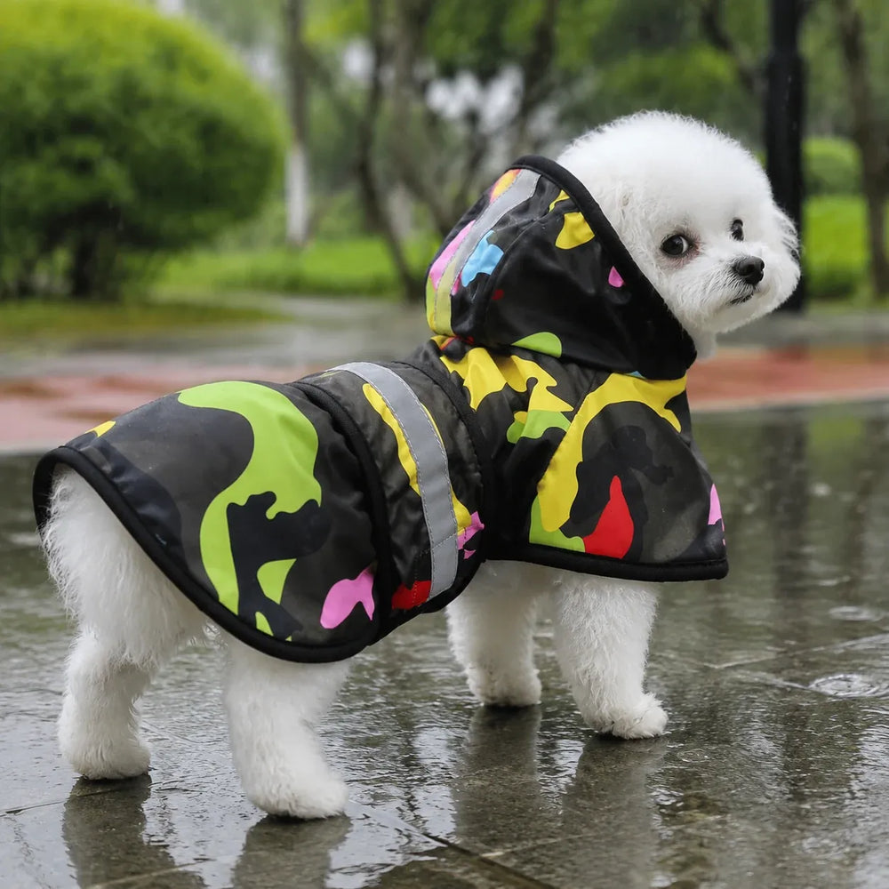 Color Camo Reflective Hooded Dog Rain Cape