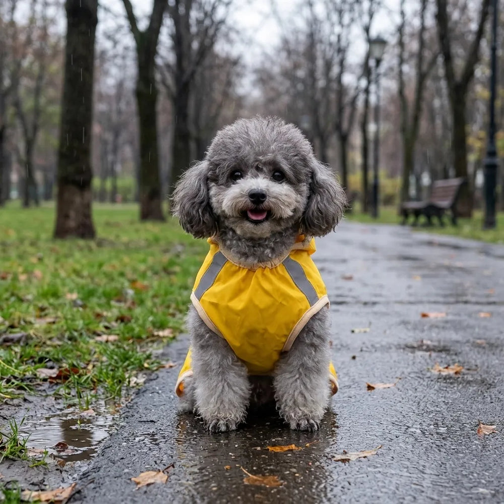 Reflective Hooded Dog Rain Poncho with Leash Hole