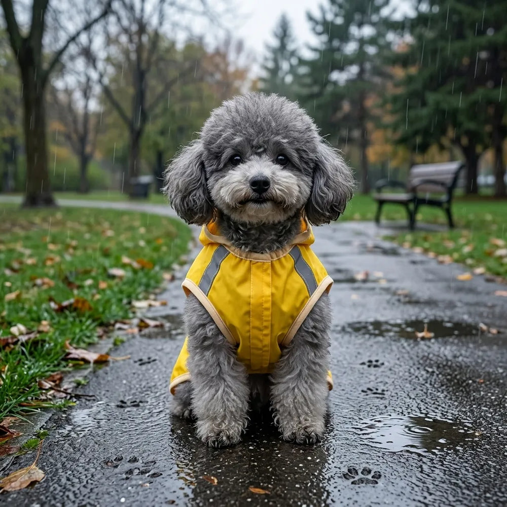 Reflective Hooded Dog Rain Poncho with Leash Hole