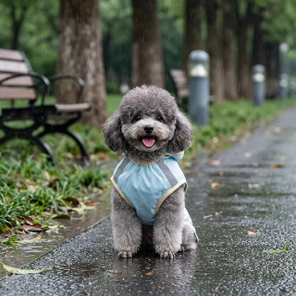 Reflective Hooded Dog Rain Poncho with Leash Hole