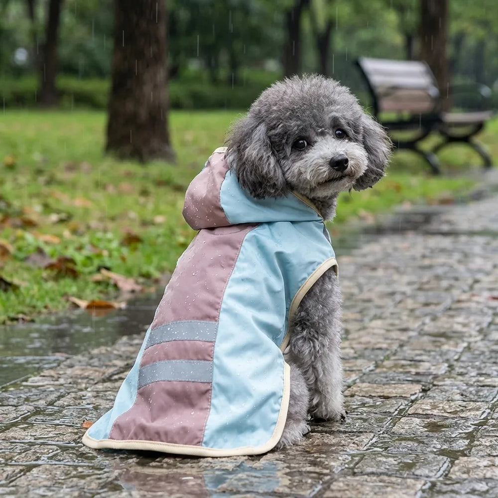 Reflective Hooded Dog Rain Poncho with Leash Hole