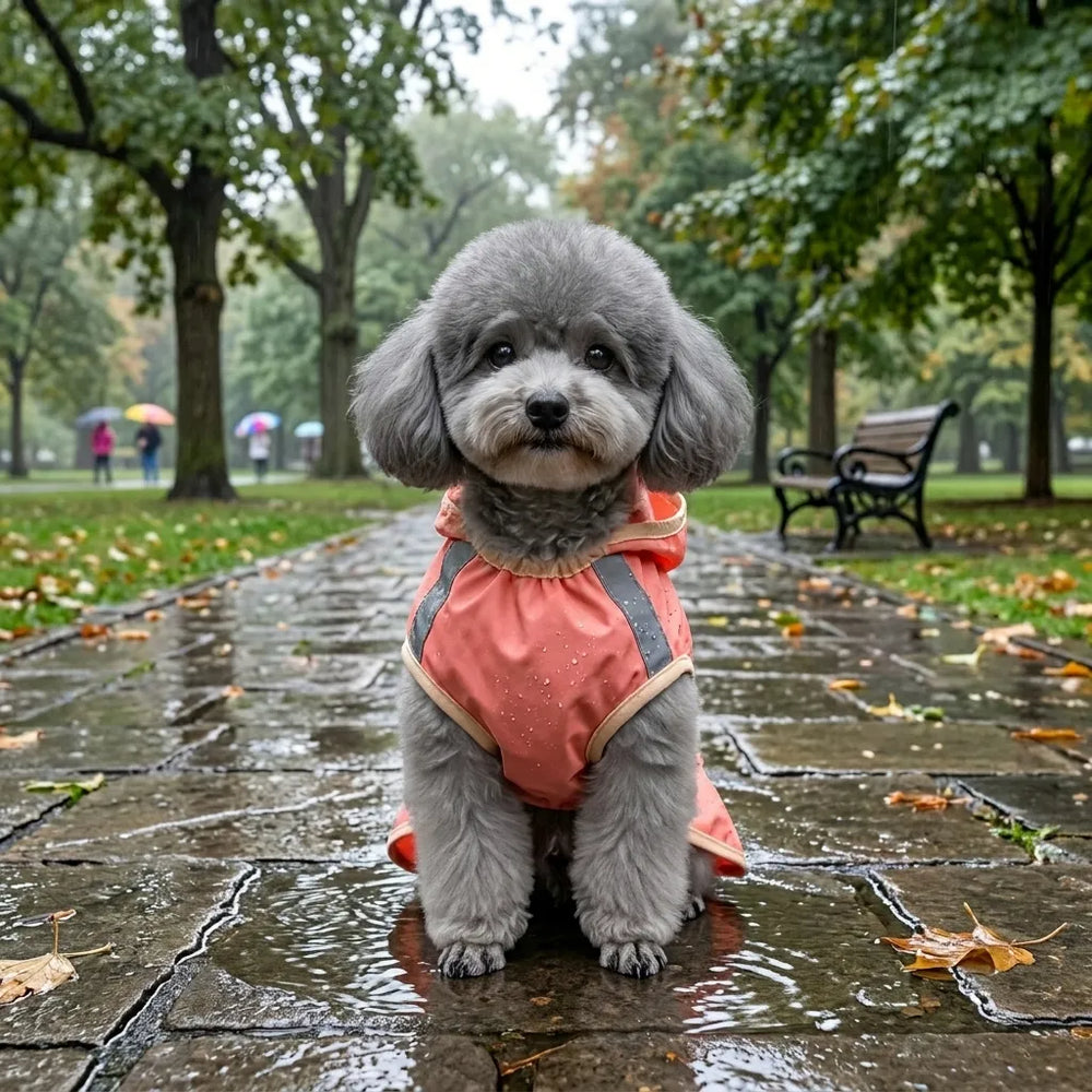 Reflective Hooded Dog Rain Poncho with Leash Hole