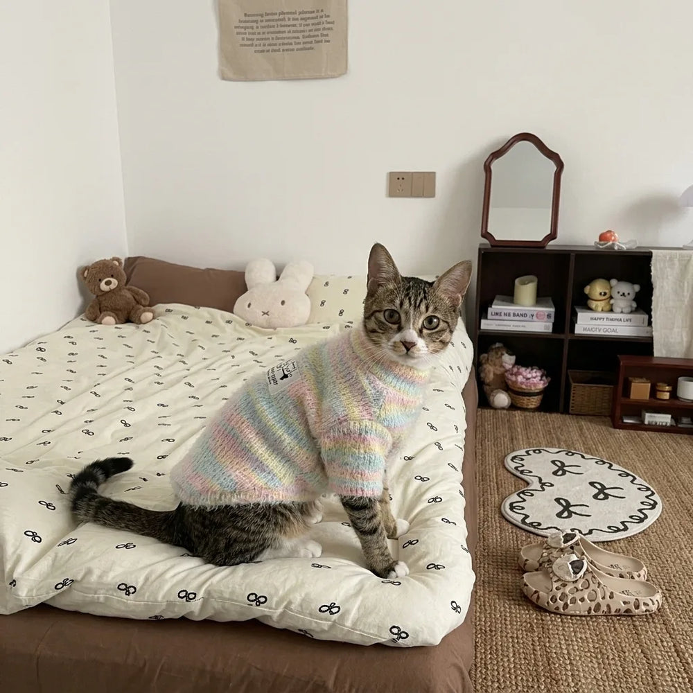 Tamecare Pastel Knit Two-Leg Cat Pajamas