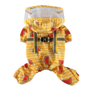 Watermelon Print Four-Legged Dog Raincoat with Harness