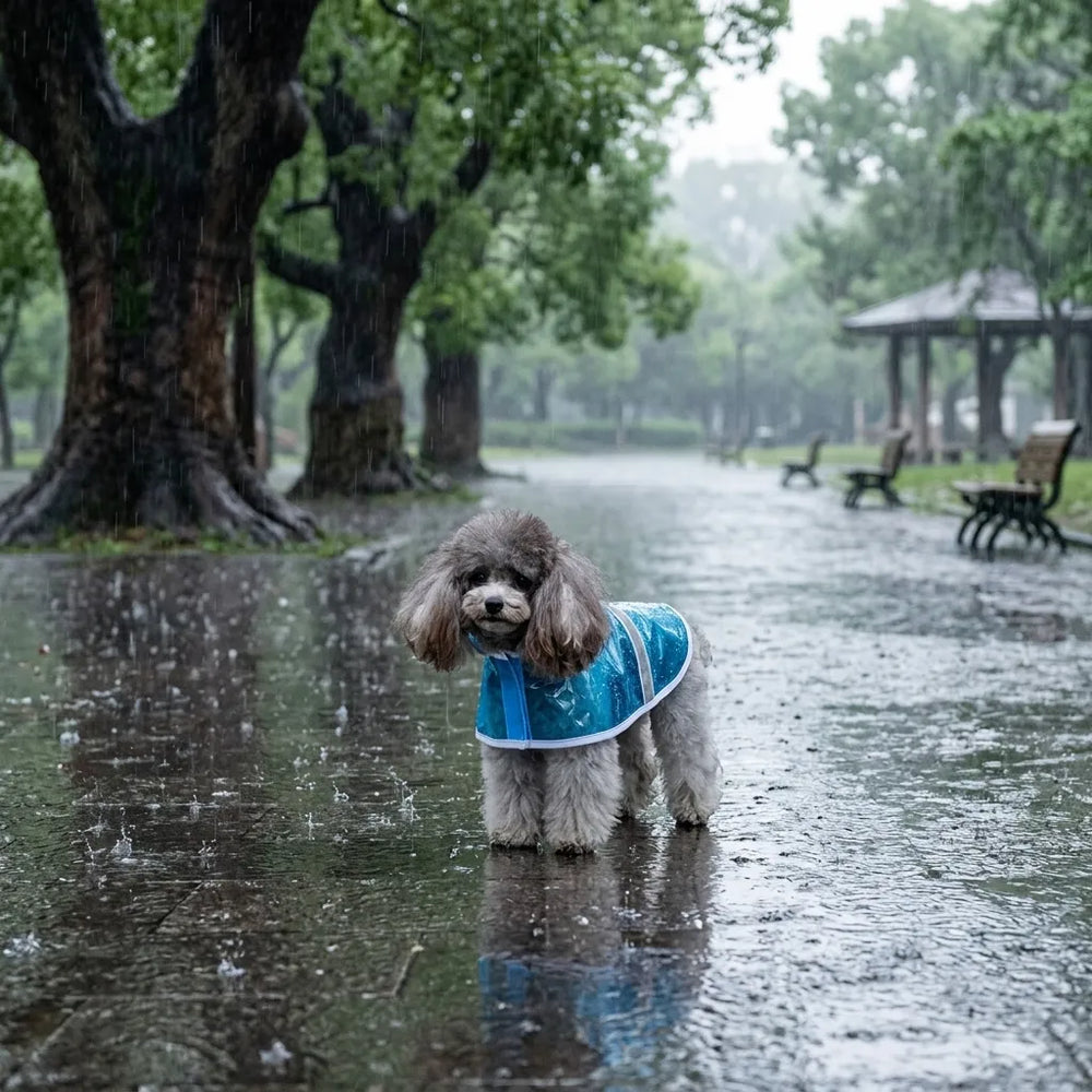 Transparent Hooded Dog Raincoat with Leash Hole