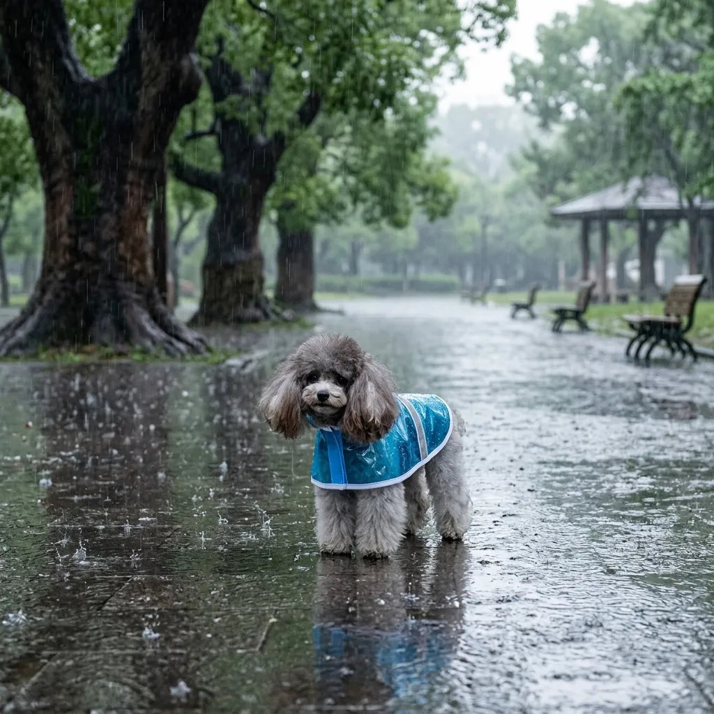 TameCare Transparent Hooded Dog Raincoat with Leash Hole - three-quarter view