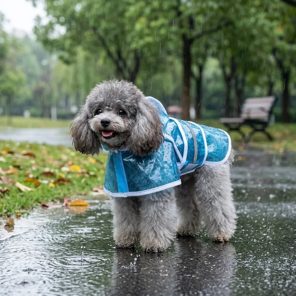 Transparent Hooded Dog Raincoat with Leash Hole