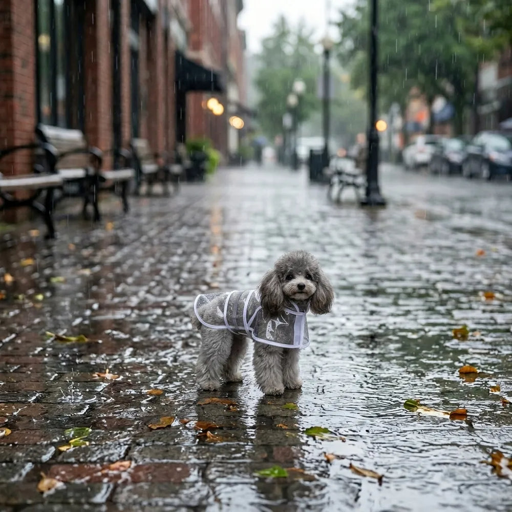 Transparent Hooded Dog Raincoat with Leash Hole