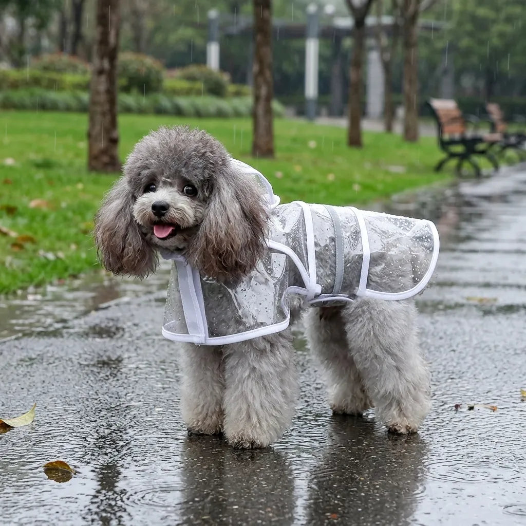 TameCare Transparent Hooded Dog Raincoat with Leash Hole - lifestyle view
