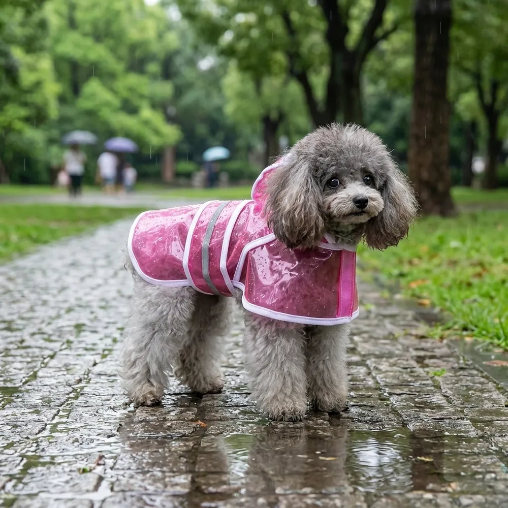Transparent Hooded Dog Raincoat with Leash Hole