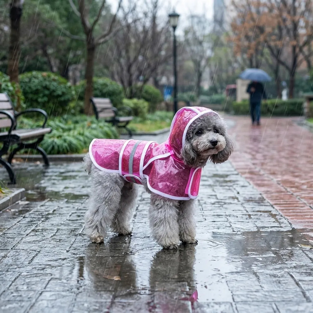 Transparent Hooded Dog Raincoat with Leash Hole