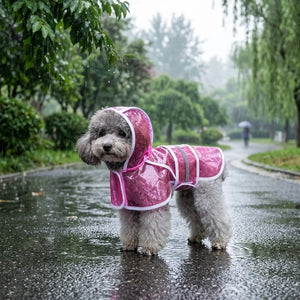Transparent Hooded Dog Raincoat with Leash Hole