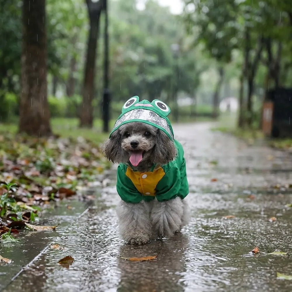 Frog Waterproof Dog Raincoat with Reflective Strip & Leash Hole