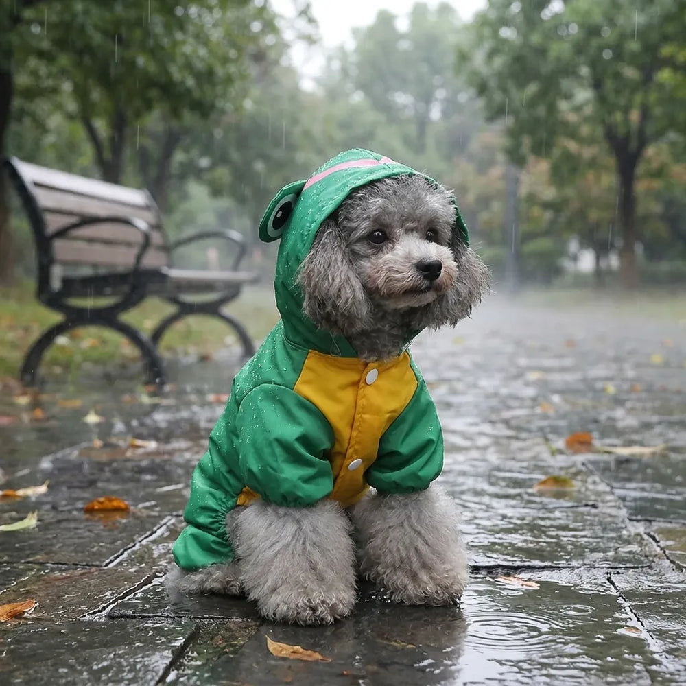 Frog Waterproof Dog Raincoat with Reflective Strip & Leash Hole
