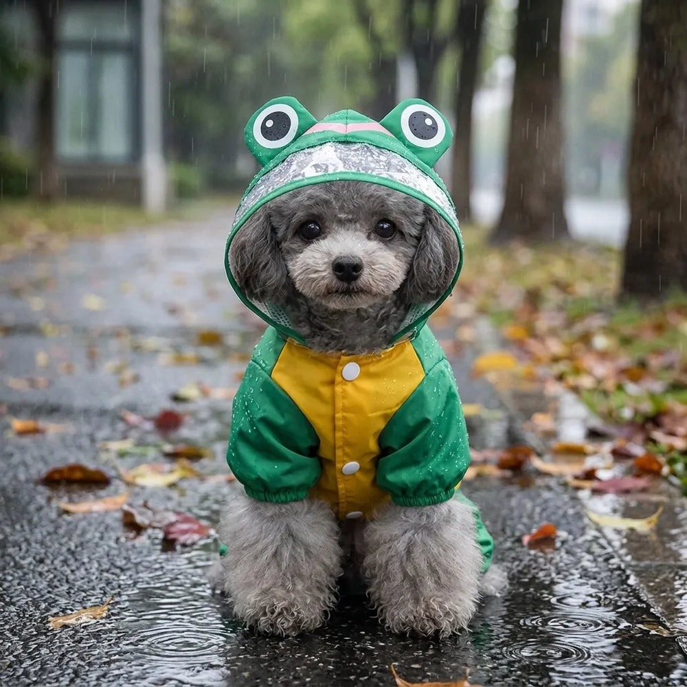 Frog Waterproof Dog Raincoat with Reflective Strip & Leash Hole