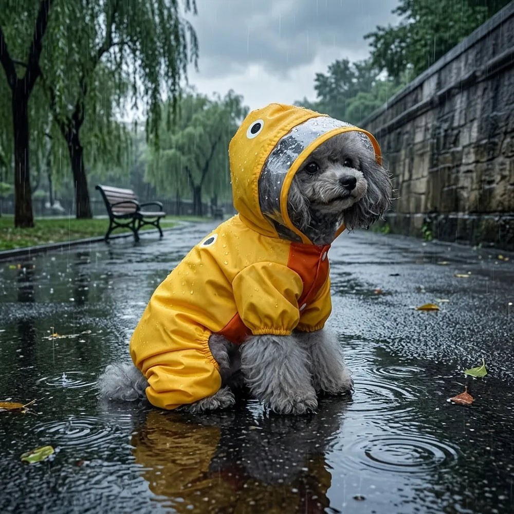 Reflective Duck Dog Raincoat with Tail Cover & Leash Hole