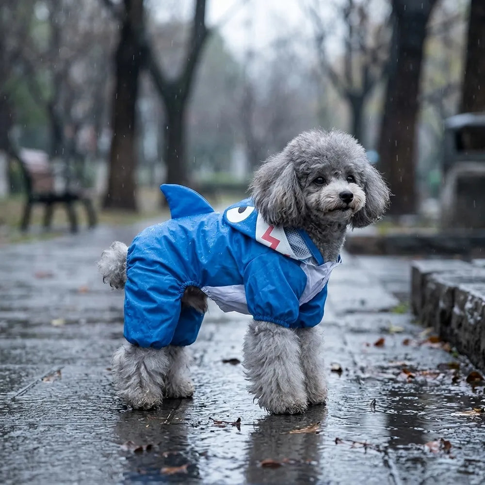 Shark Waterproof Dog Raincoat with Reflective Strip