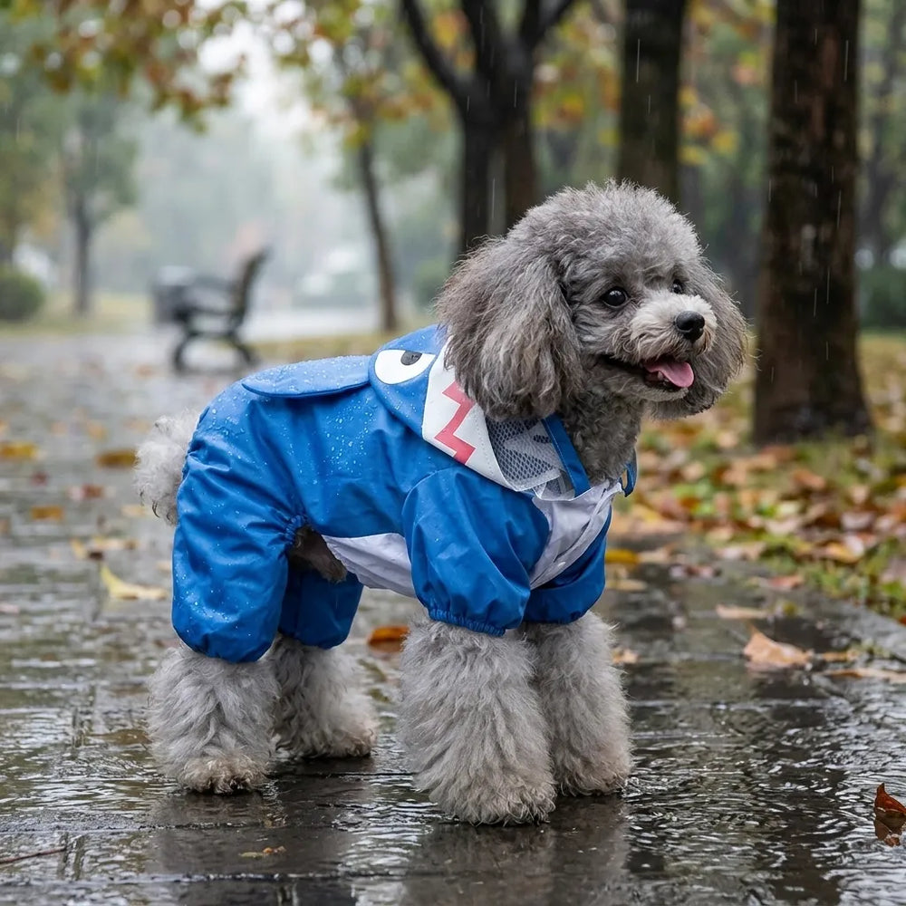 Shark Waterproof Dog Raincoat with Reflective Strip