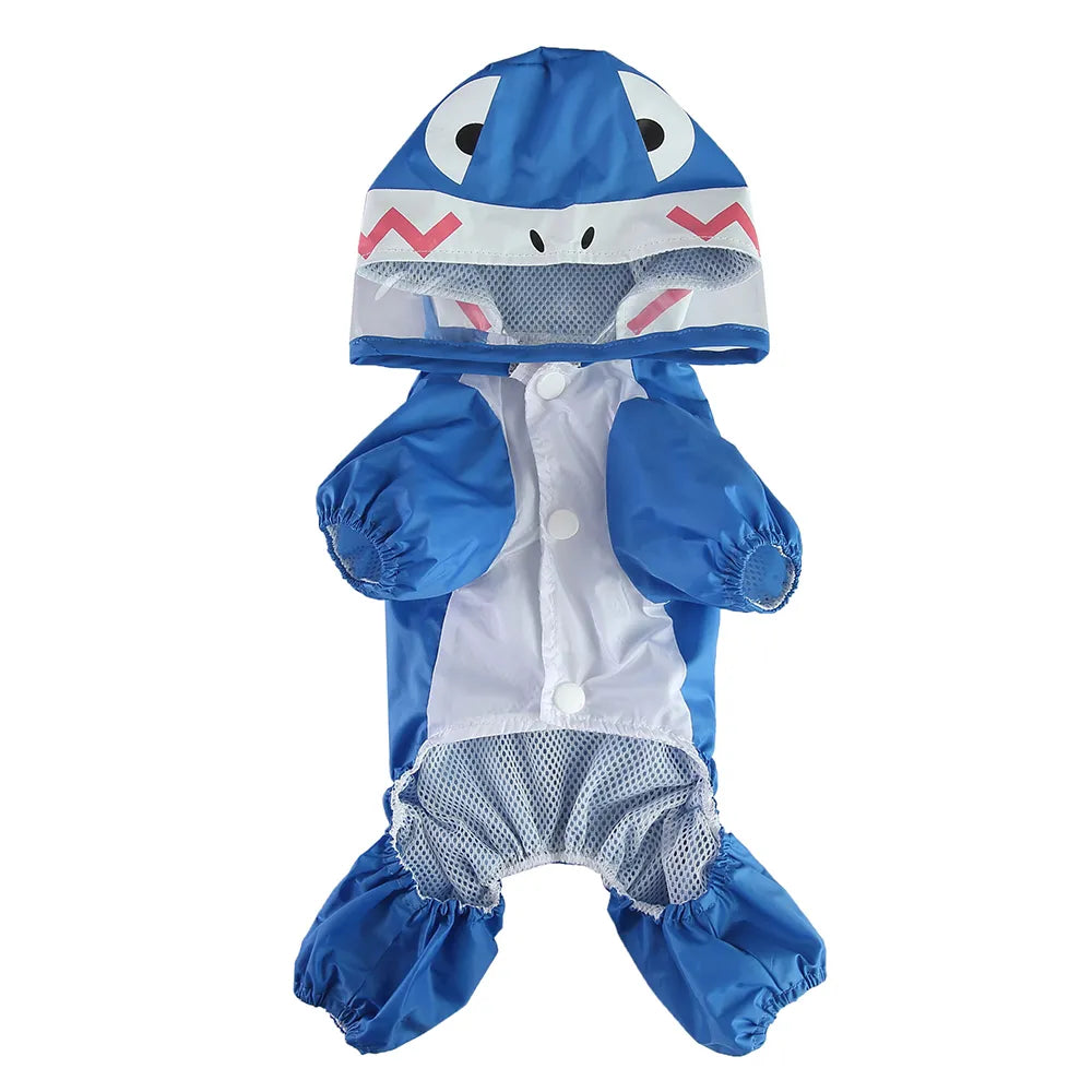 Shark Waterproof Dog Raincoat with Reflective Strip