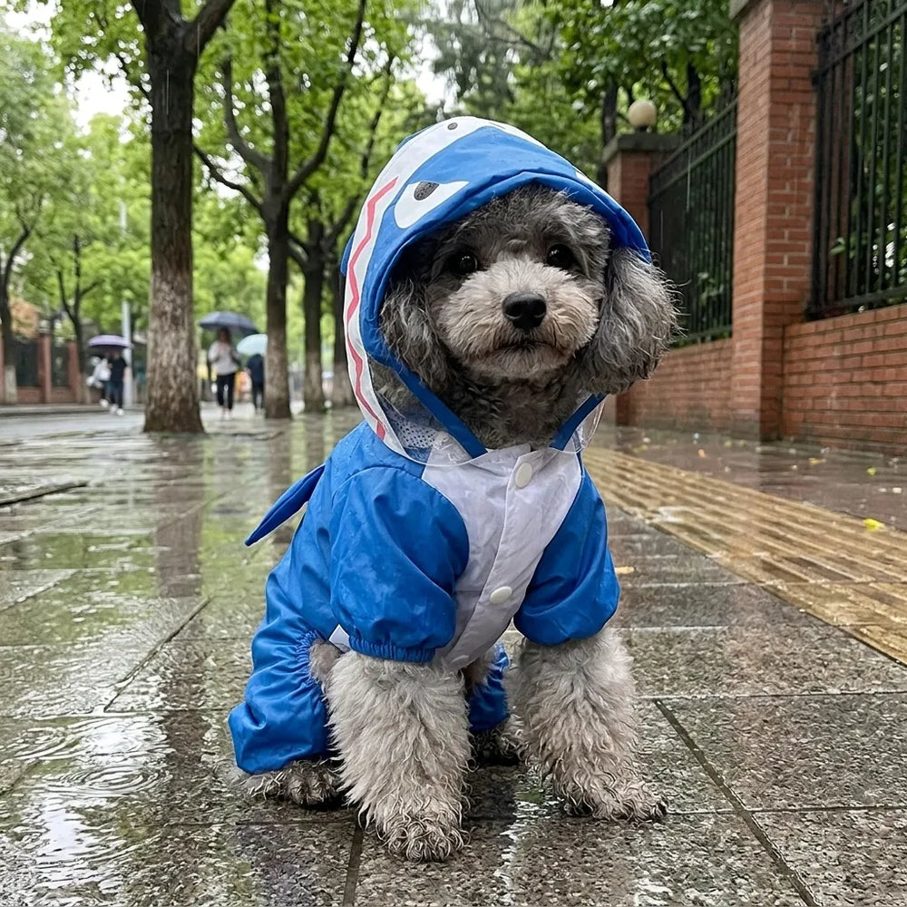 Shark Waterproof Dog Raincoat with Reflective Strip