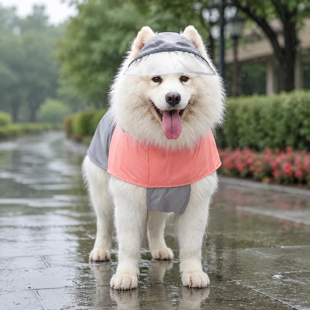 Large Dog Hooded Raincoat with Clear Visor - Pink 2