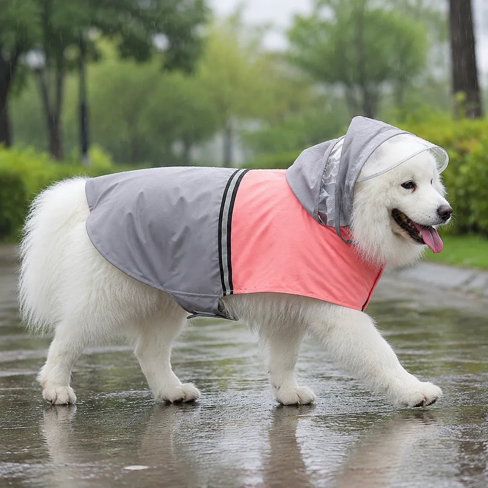 Large Dog Hooded Raincoat with Clear Visor
