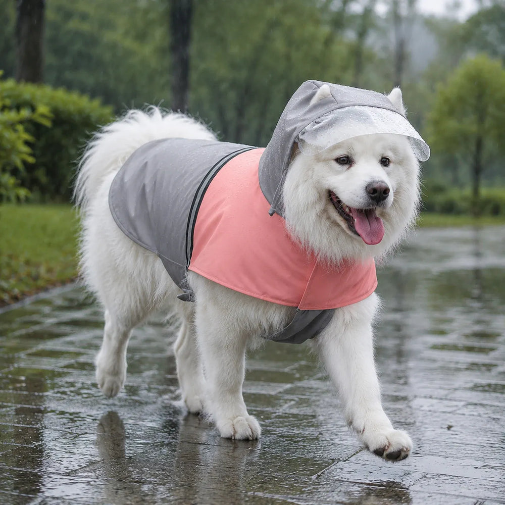 Large Dog Hooded Raincoat with Clear Visor