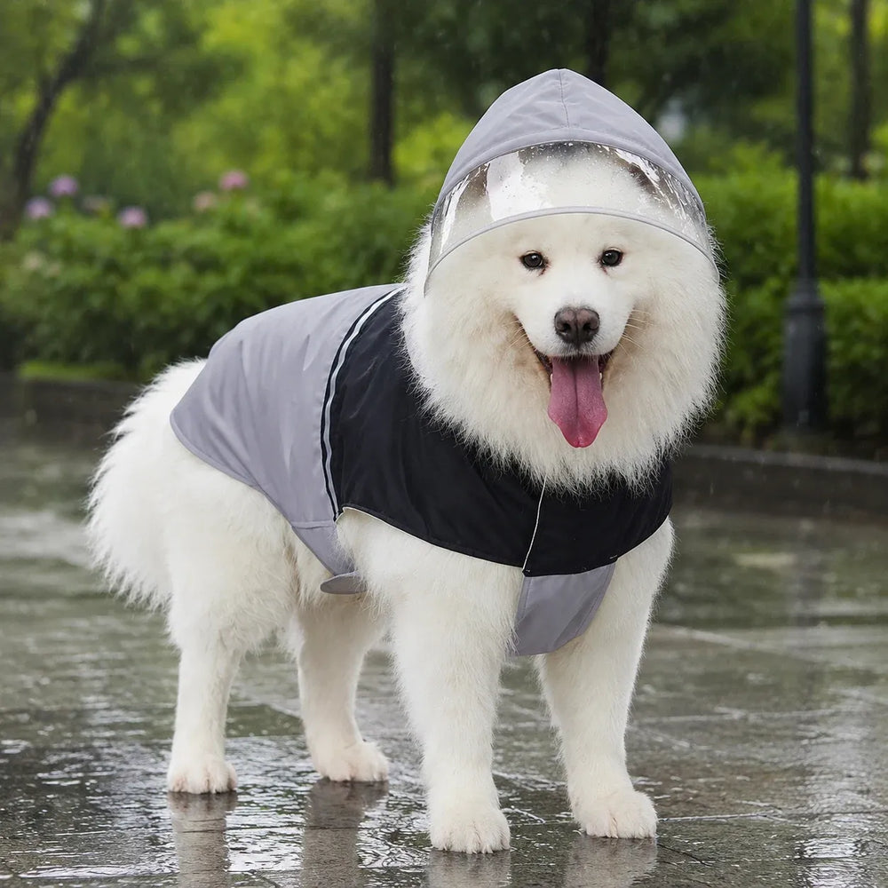 Large Dog Hooded Raincoat with Clear Visor