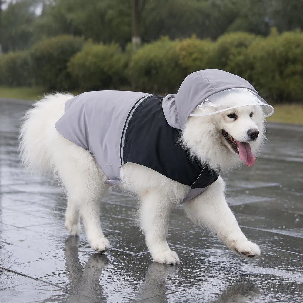 Large Dog Hooded Raincoat with Clear Visor