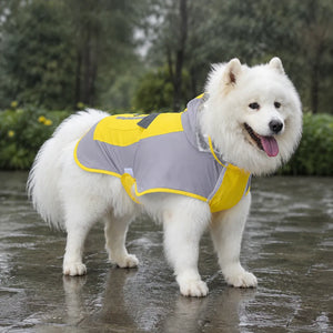 Large Dog Color Block Hooded Raincoat with Clear Visor