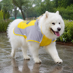 Large Dog Color Block Hooded Raincoat with Clear Visor