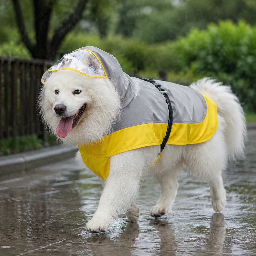 Large Dog Two-Tone Hooded Rain Cape with Clear Visor