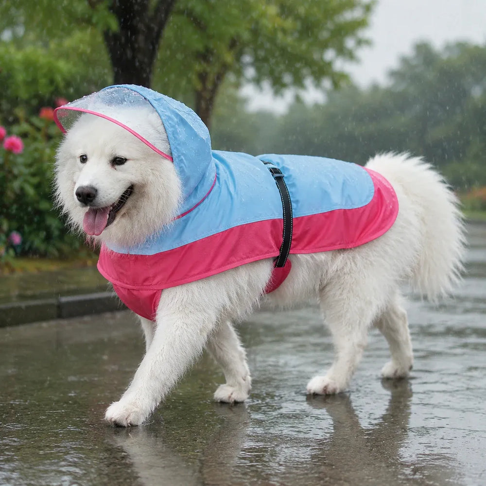 Large Dog Two-Tone Hooded Rain Cape with Clear Visor