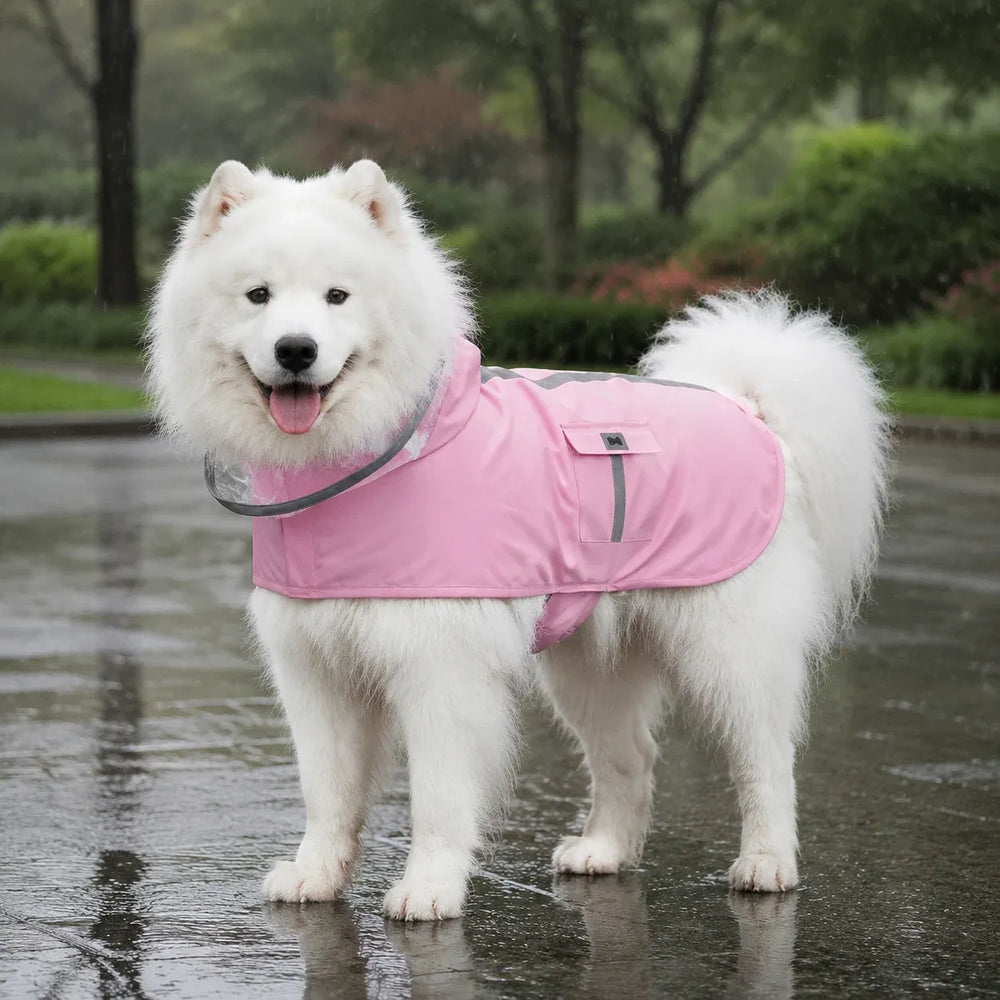 Large Dog Reflective Hooded Rain Cape with Clear Visor