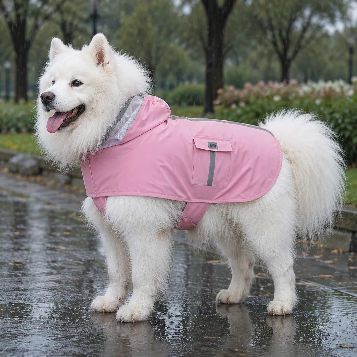 Large Dog Reflective Hooded Rain Cape with Clear Visor - Pink 4