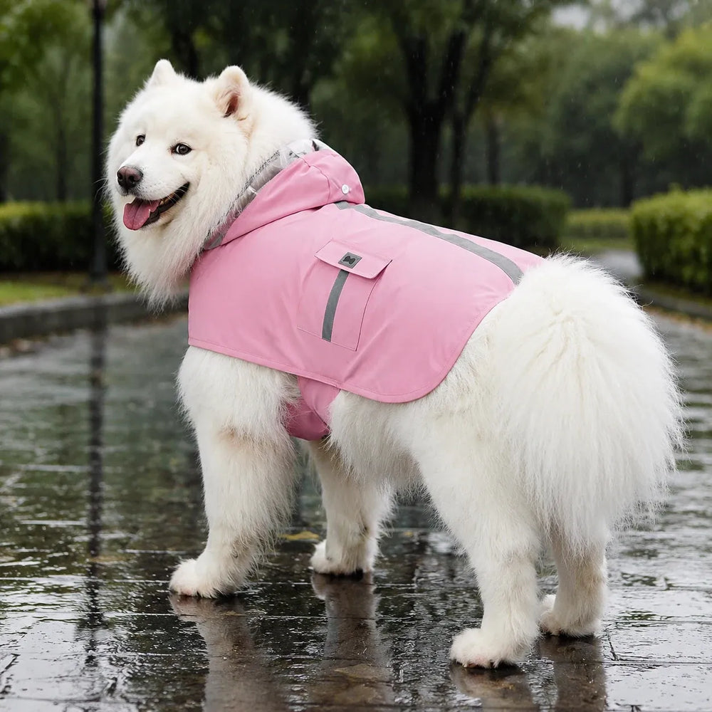 Large Dog Reflective Hooded Rain Cape with Clear Visor